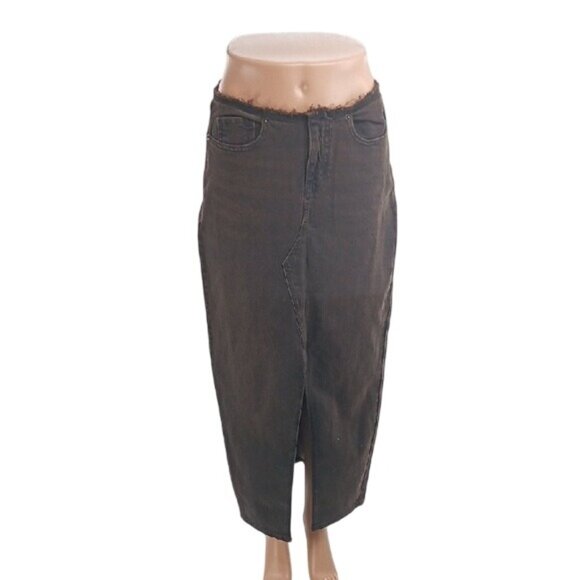 Wild Fable Skirt Brown Distressed Maxi Denim Slit Low Rise Womens Size 2 - Picture 3 of 8